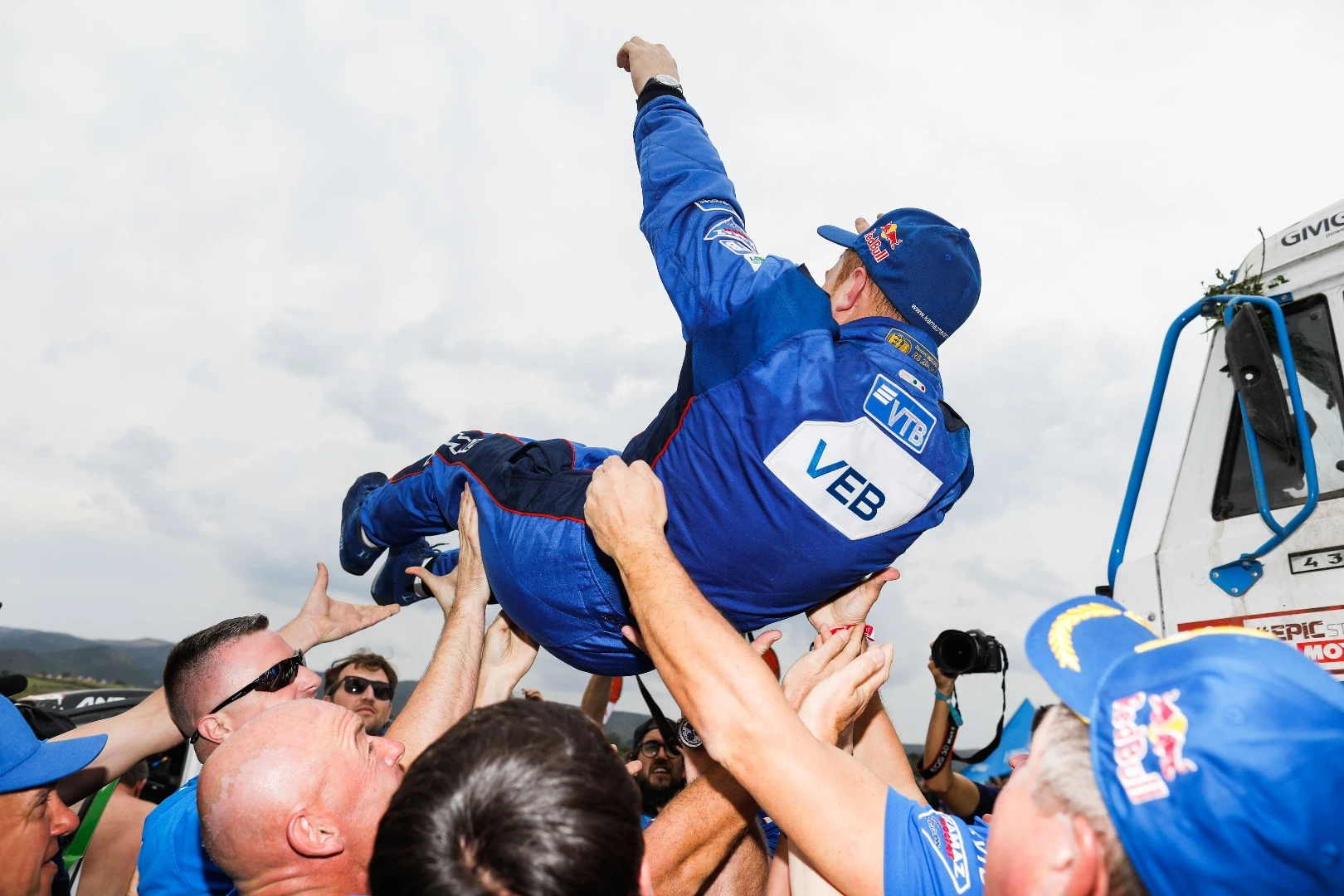 Winning Kamaz truck driver Edouard Nikolaev tries a different way of getting airborne