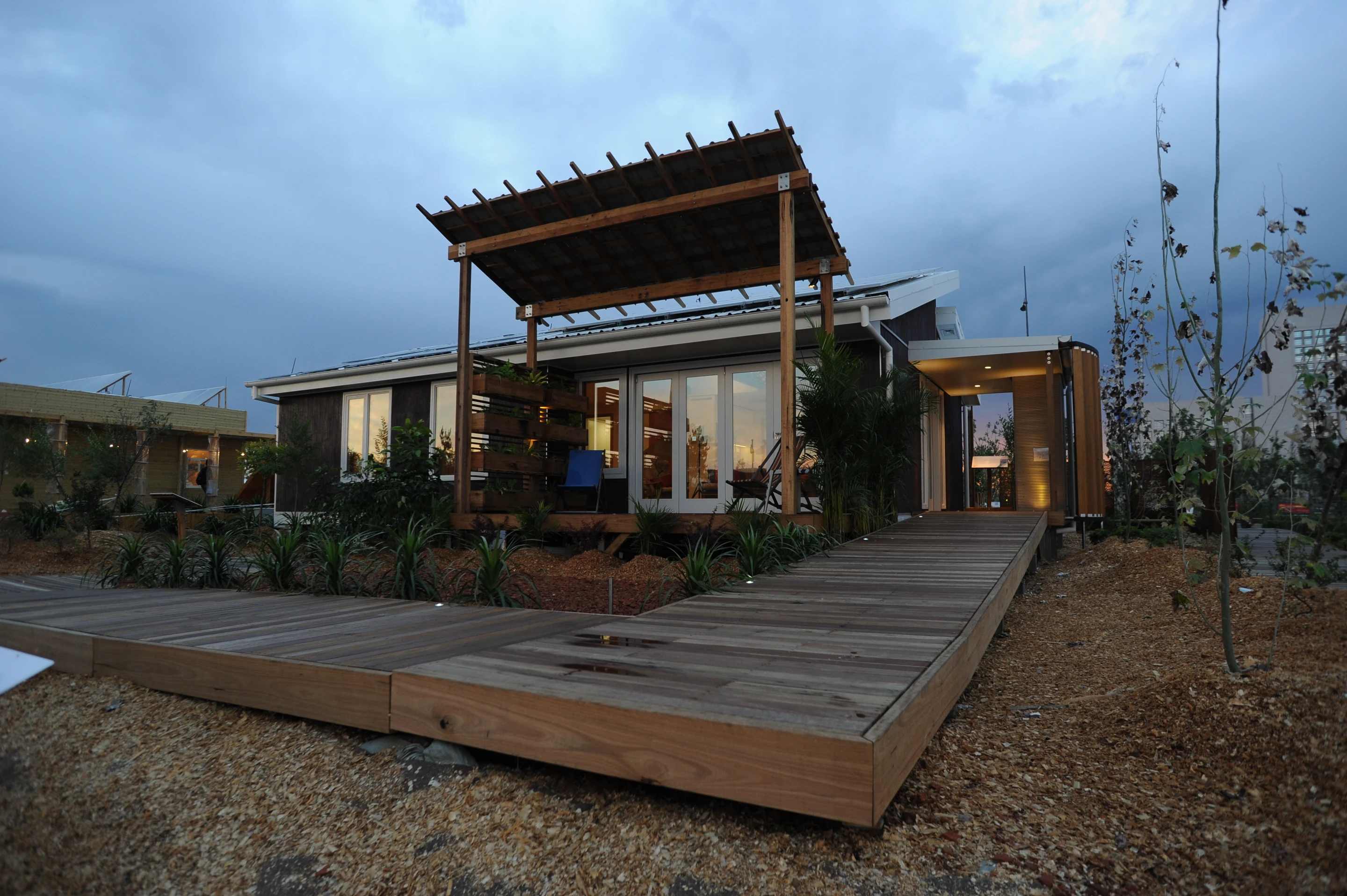 During construction, recycled local hardwoods were re-used from demolished houses