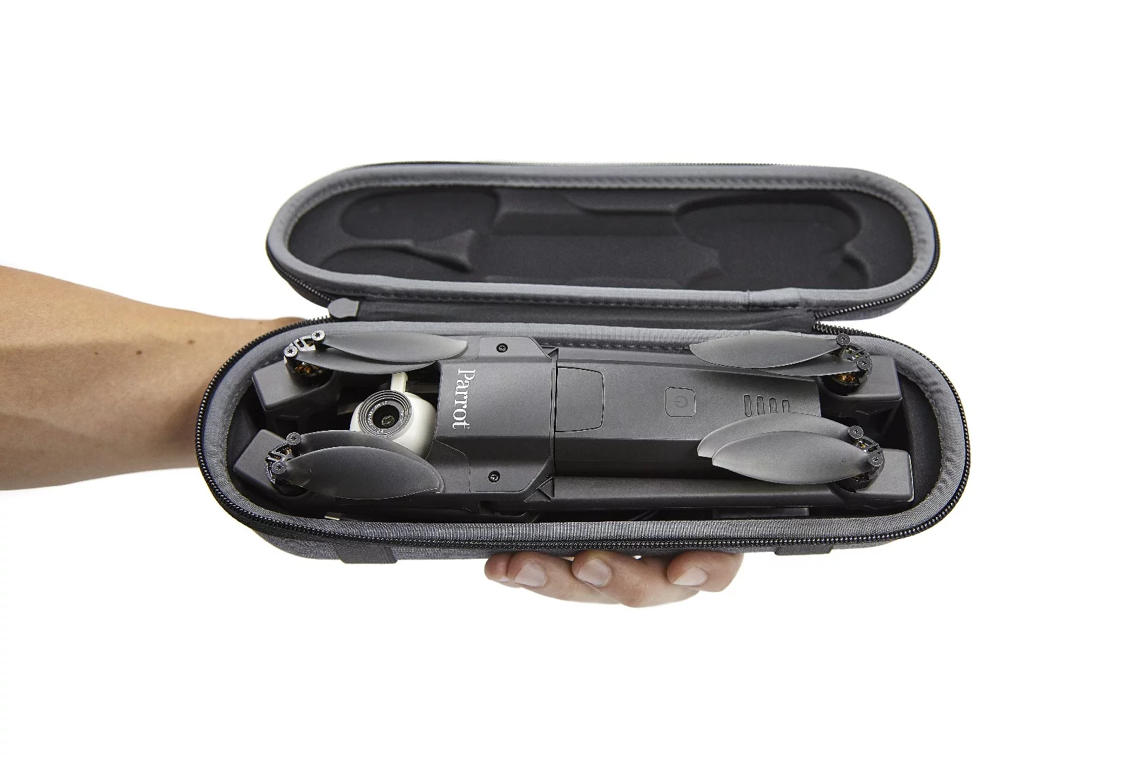 The Anafi camera drone folds down to 244 x 67 x 65 mm