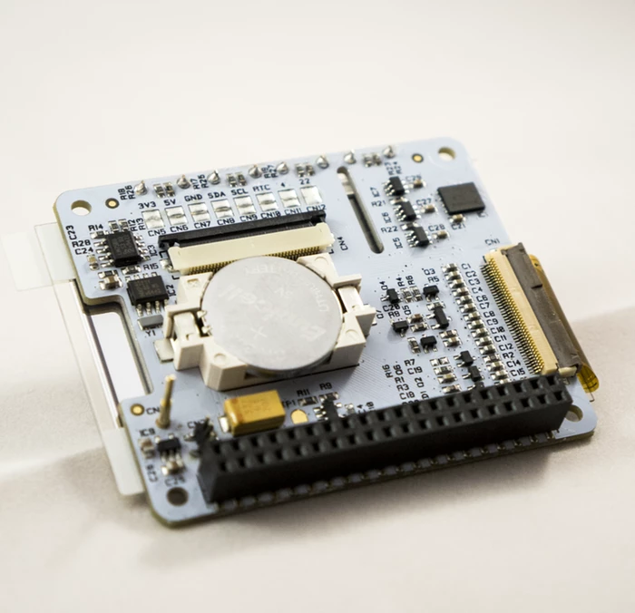 The underside of PaPiRus, with the optional pogo pin installed