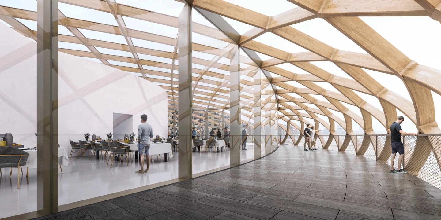Casino Middelkerke's hotel will feature outdoor terrace areas that are enclosed by a wooden latticed structure