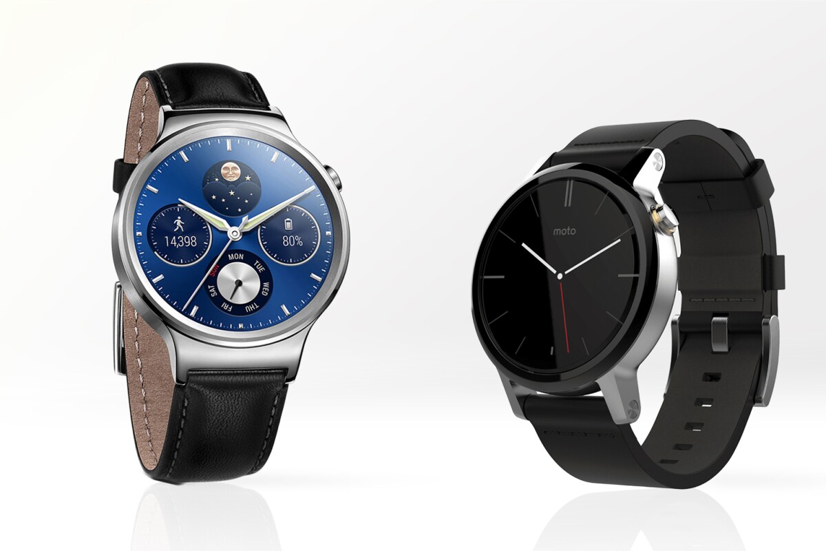 Gizmag compares the features and specs of the Huawei Watch (left) and 2nd-gen Moto 360