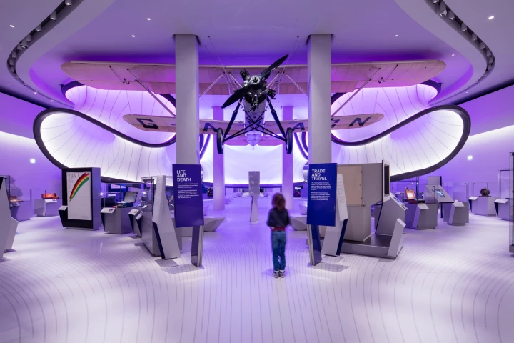 The Winton Gallery is centered around a suspended Handley Page "Gugnunc" airplane