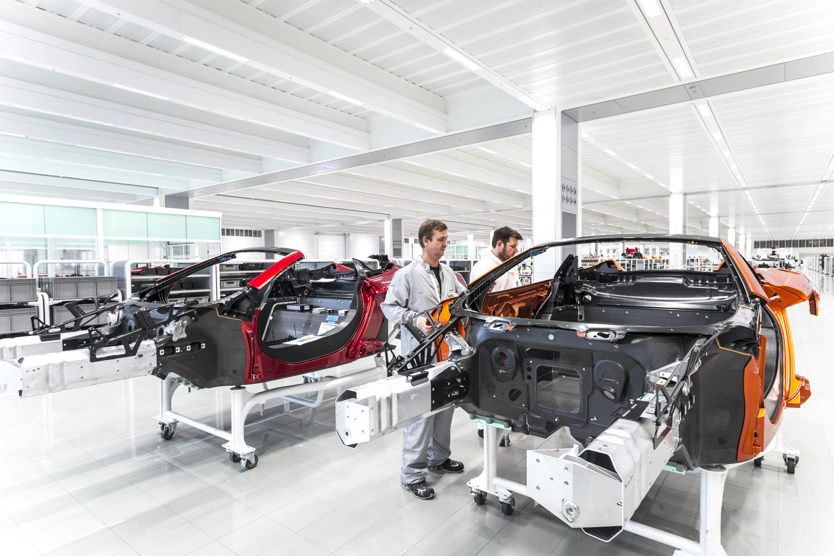 The 12C's carbon fiber monocoque passenger cell with front supporting struts attached (Photo: McLaren)