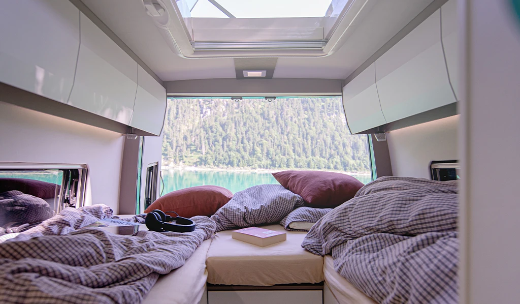 The rear twin beds let Yucon 6.0 campers snuggle up or sleep separately