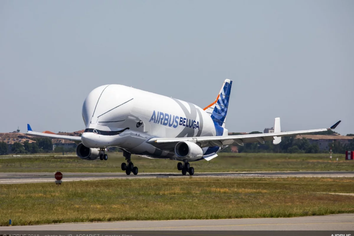 The Beluga XL coming in for a landing after its maiden flight