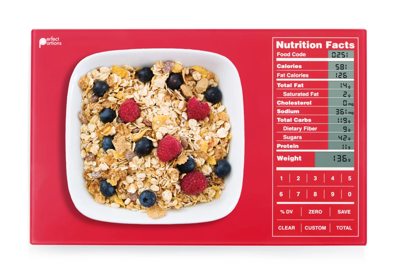 The advice-giving Digital Food Scale comes in black, white, silver, red, or blue
