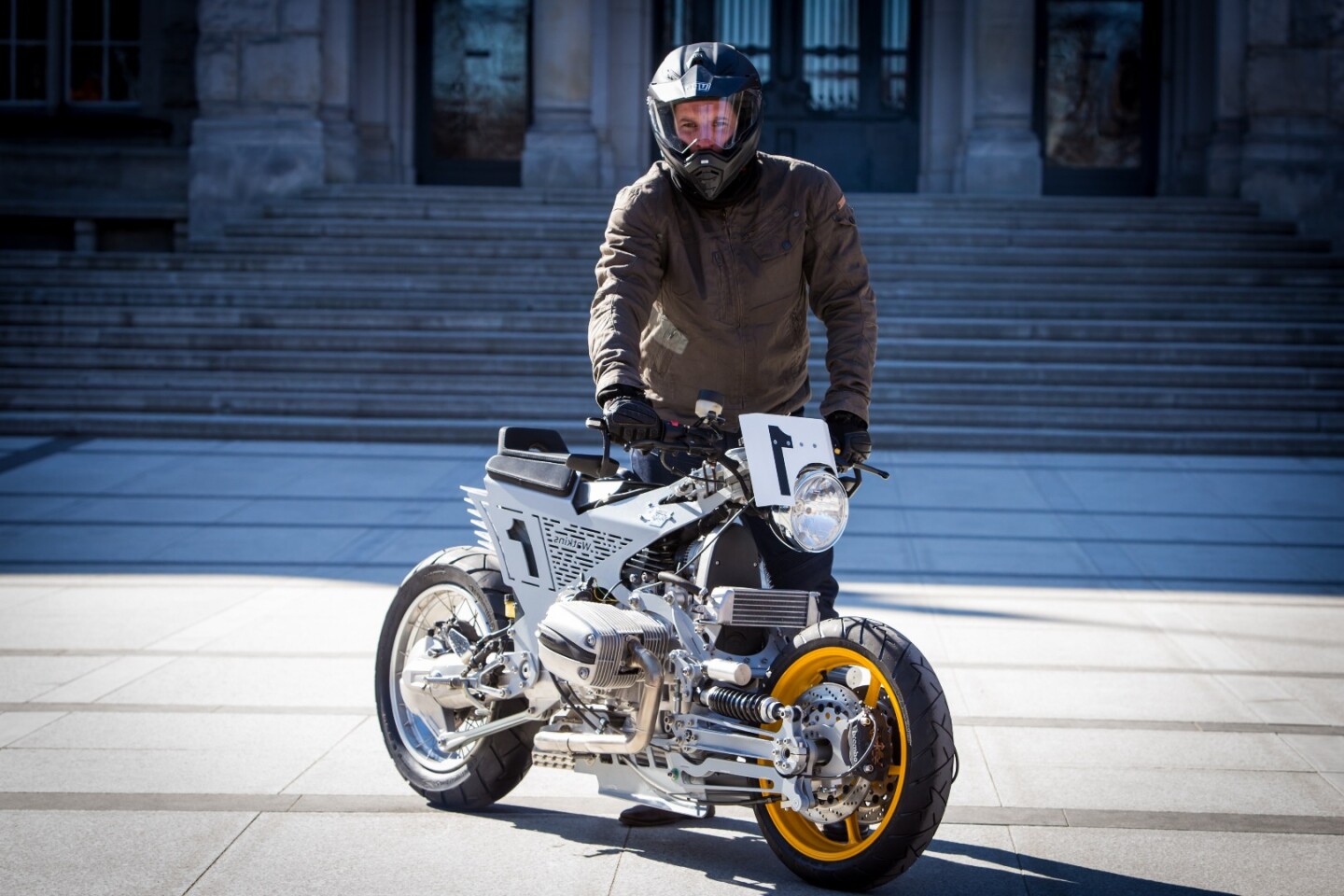"Jack Watkins" has a twinkle in his eye as he stands by his wild custom creation