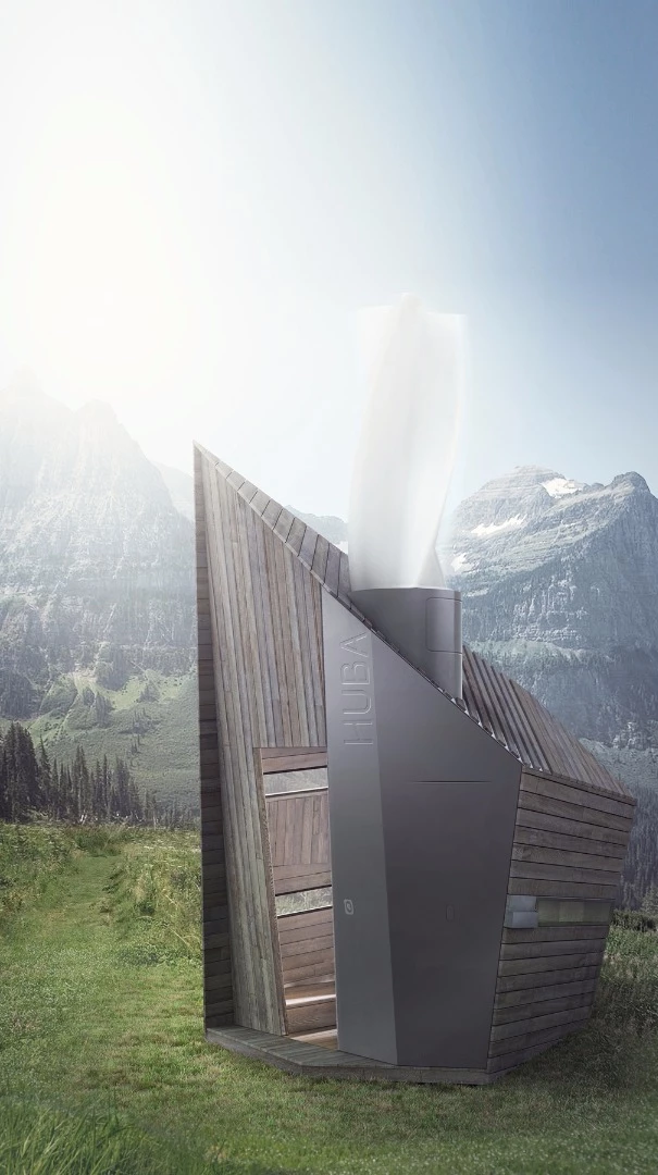 The Huba shelter has a wind turbine, which juices up a battery that's used to power the shelter's heating, lighting and water pump