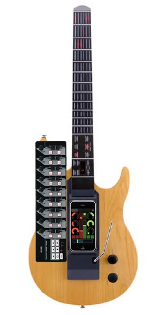 The SPACEBASS prototype has a Strat-like wooden body that's home to a pair of interface ports and two control knobs