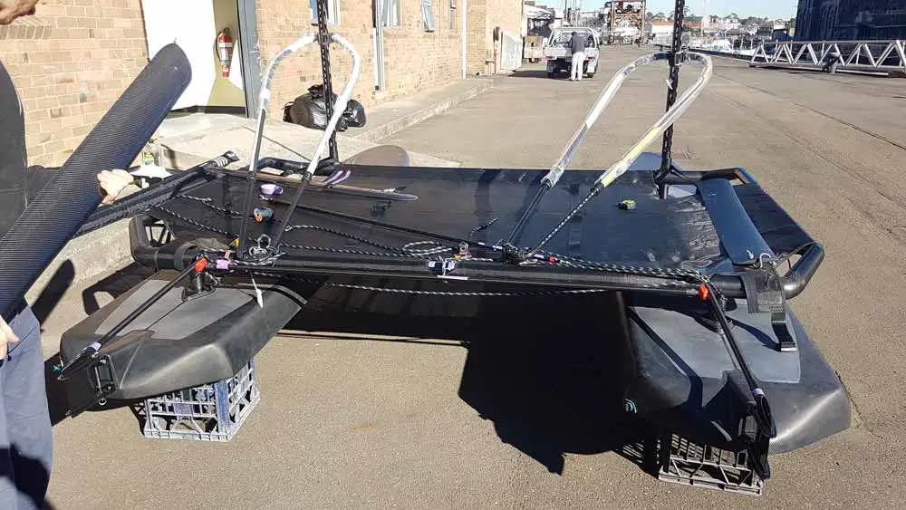 The two hulls on the Wave Chaser are connected by a central platform