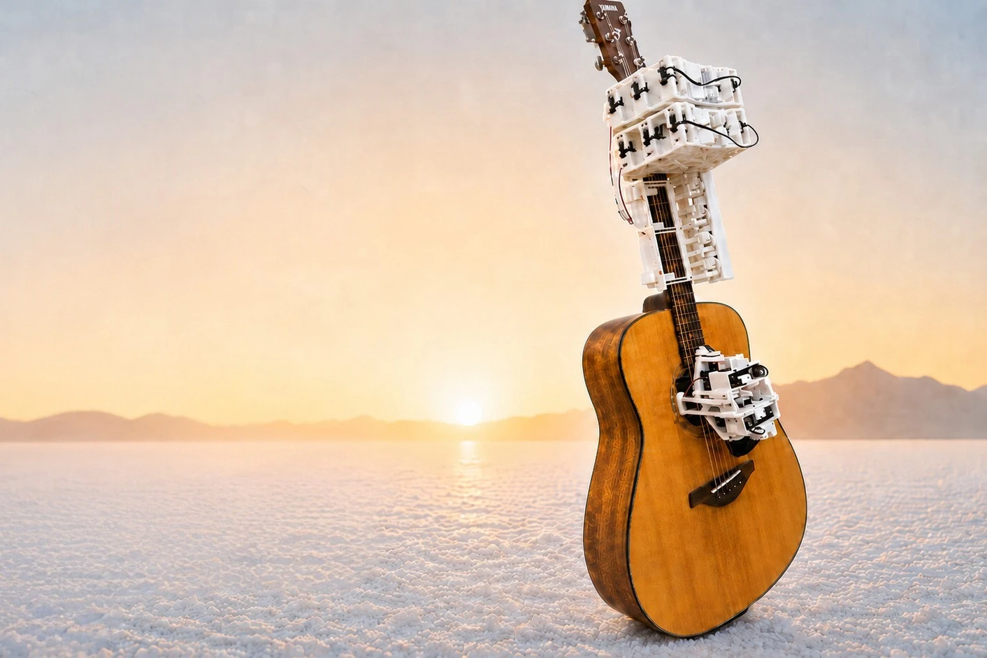 This odd contraption plays your guitar for you – and you can 3D print one at home