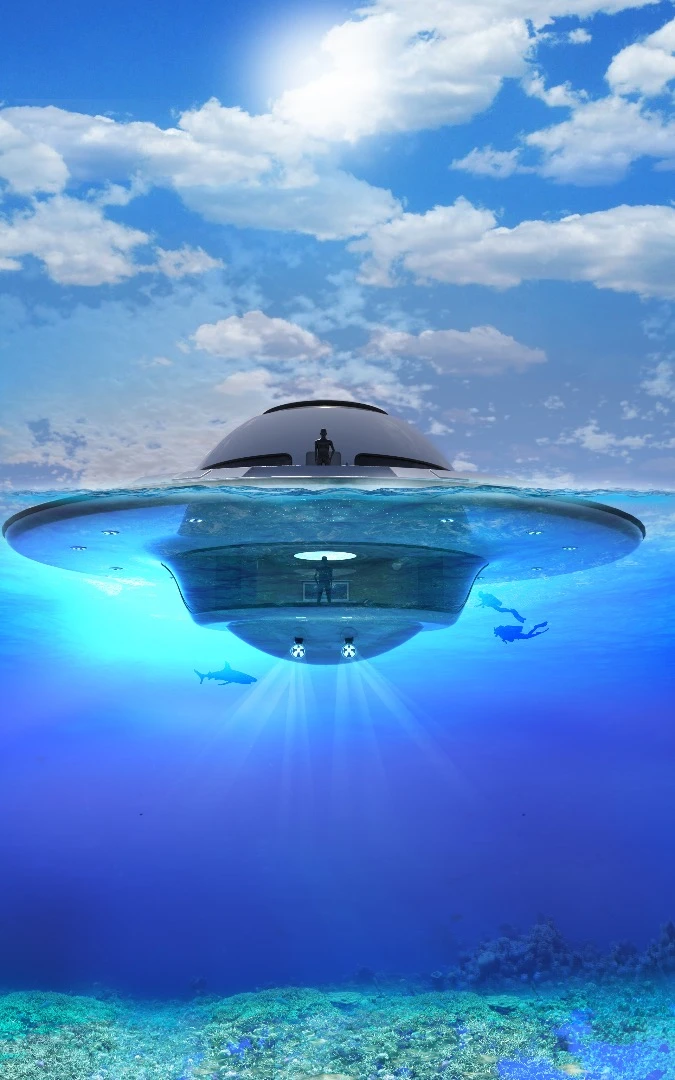 A portion of the UFO 2.0's habitat sits underwater allowing for amazing sea views