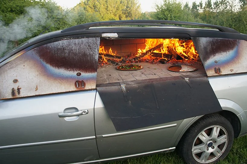 The wood-fired Ford Mondeo pizza oven