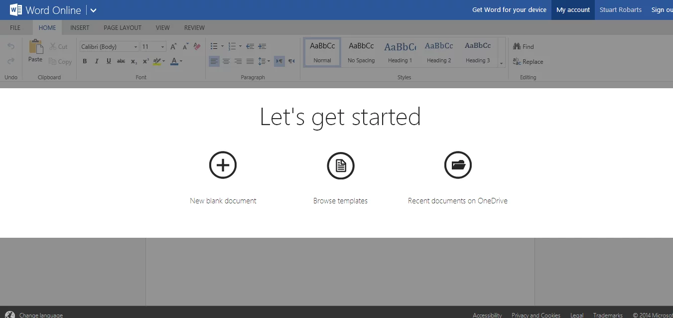 On opening Word, Excel or PowerPoint, users are presented with three options for proceeding