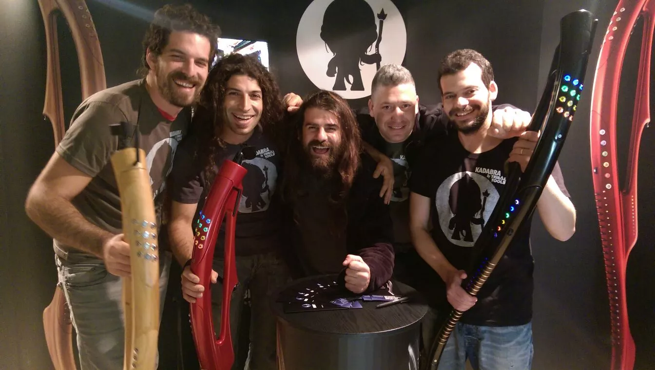 The Tribal Tools NAMM team with the three flavors of Kadabra