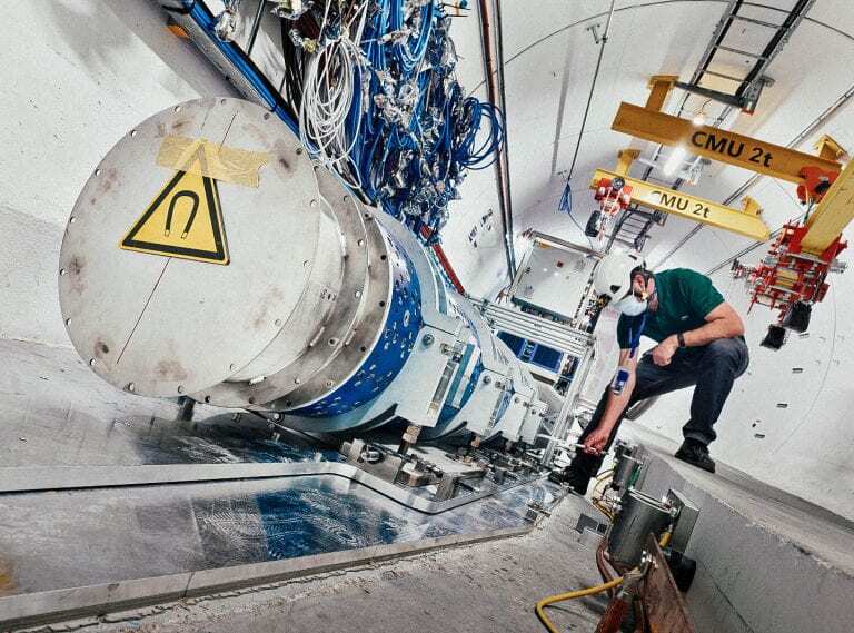 The FASER experiment is installed at the Large Hadron Collider to detect neutrinos produced in particle collisions