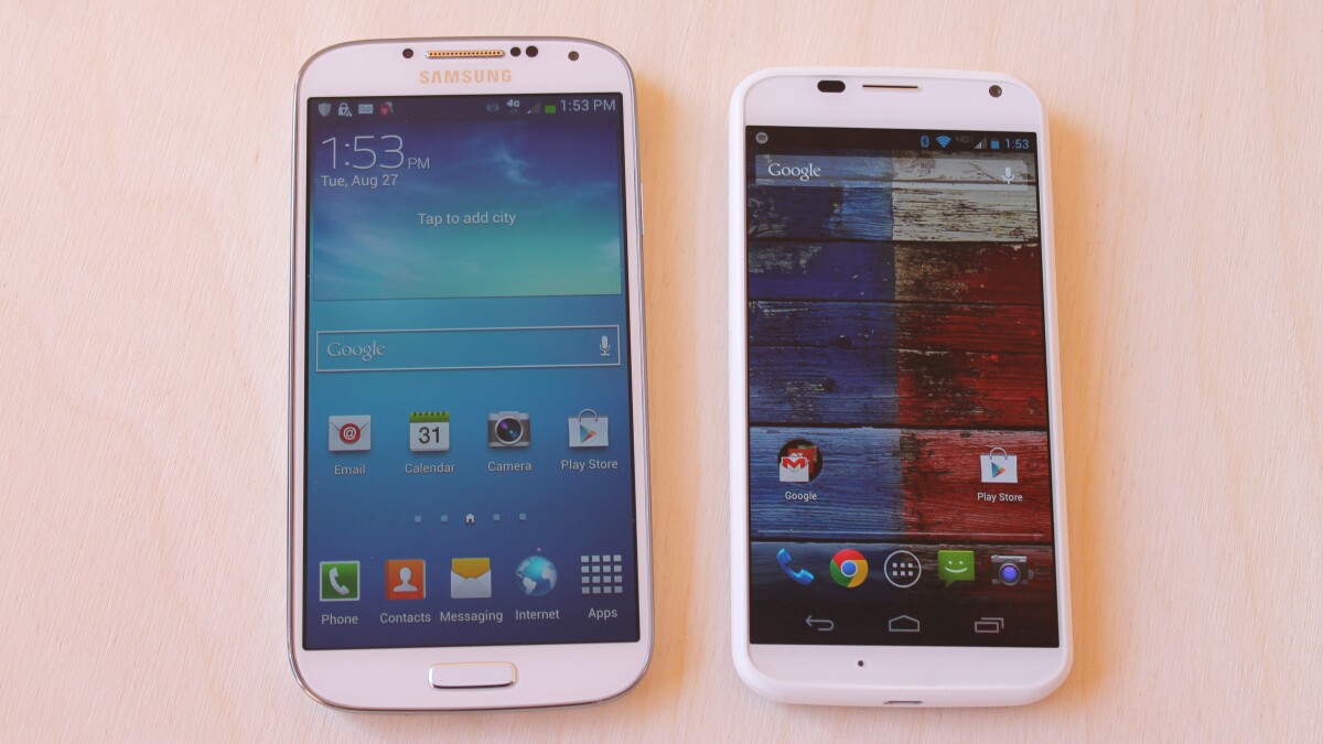 The Moto X is six percent shorter, and seven percent narrower, than the Galaxy S4