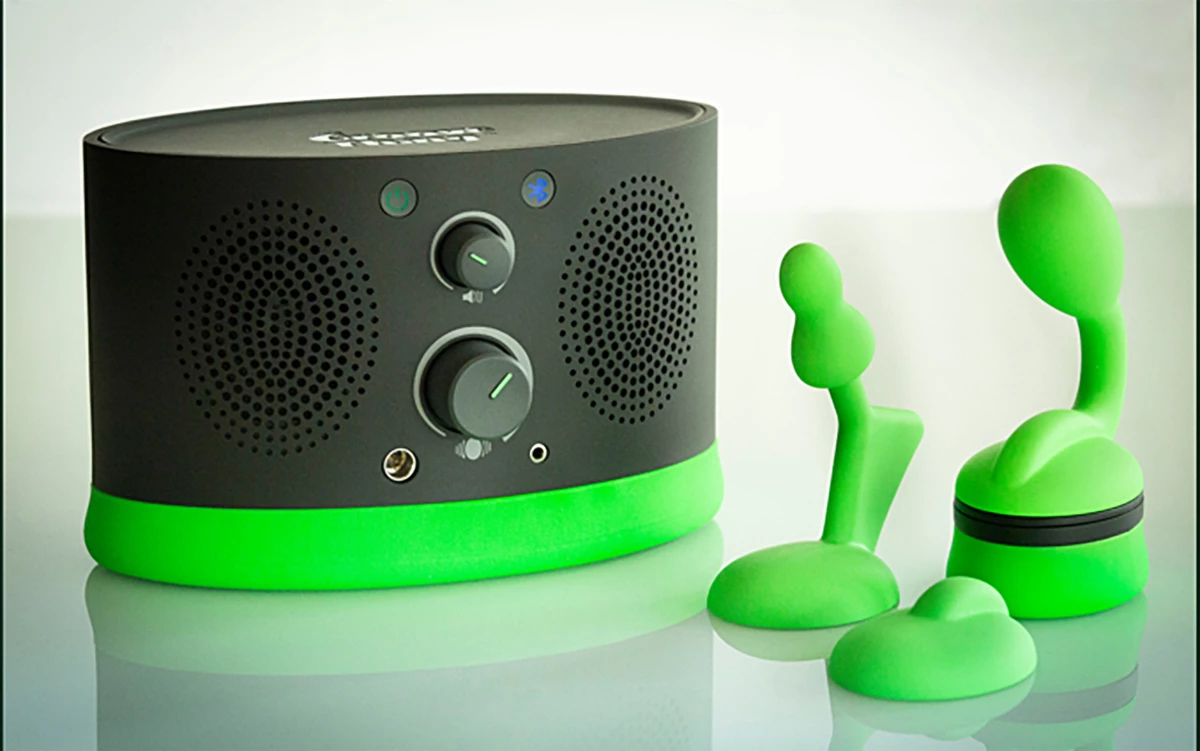 These three vibrator attachments for the wired resonator puck are included in the Single Kit