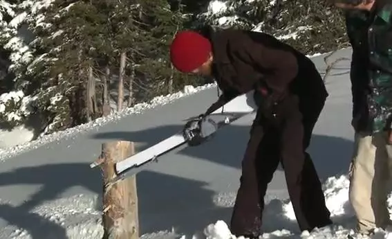 The ski gives the saw some extra leverage