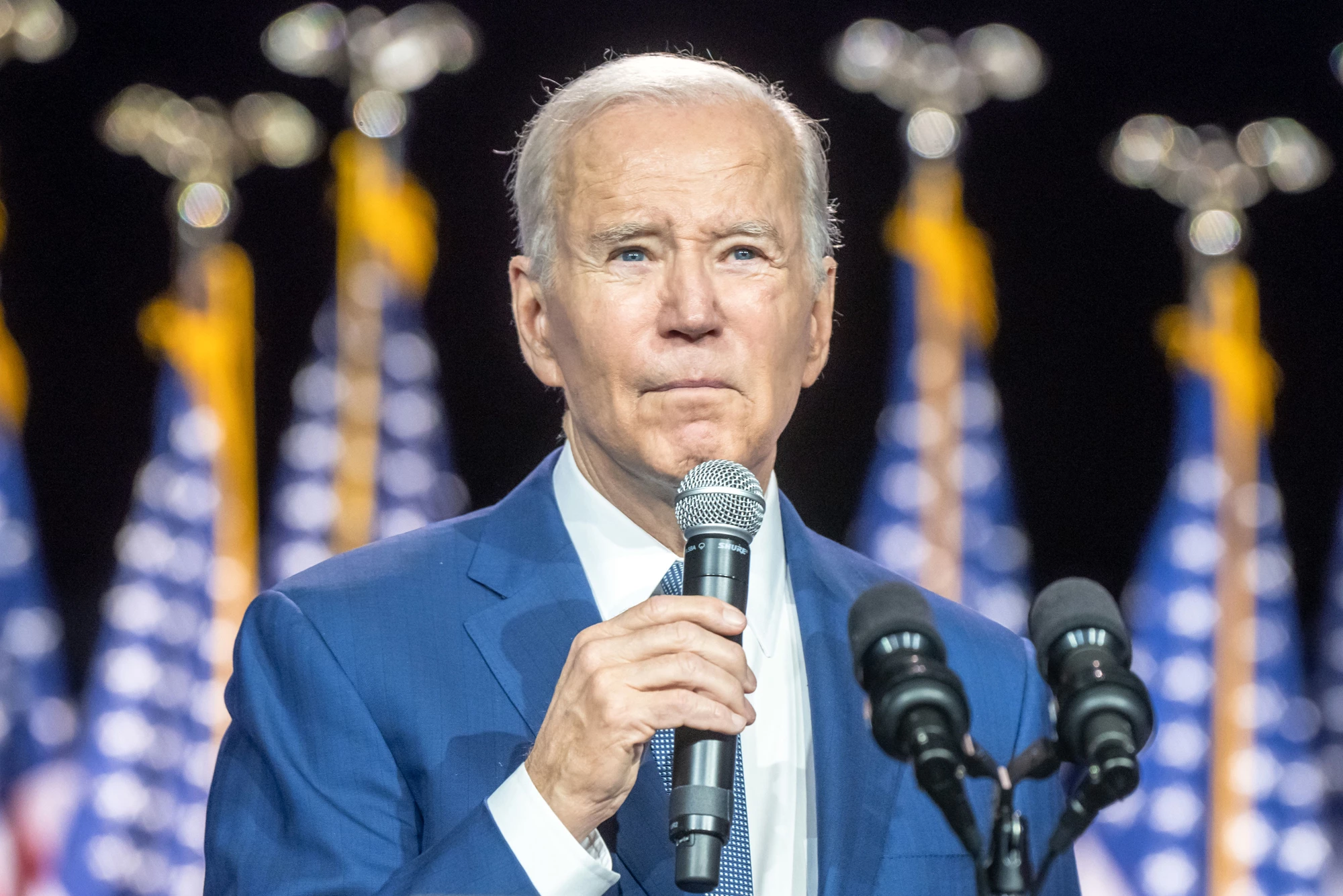 The non-AI-generated President, Joe Biden, at an event in New York in May, 2023