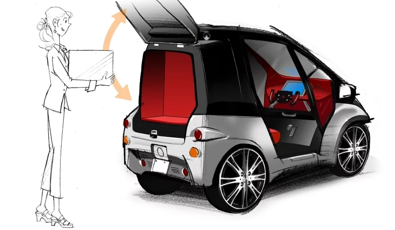 Conceptual image of the Toyota Smart Insect automatically opening the trunk when the driver motions