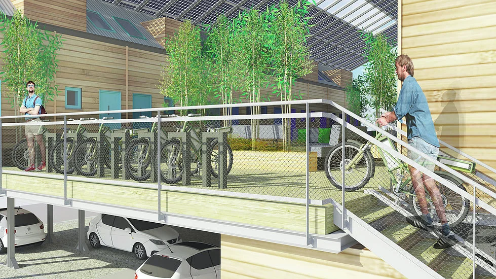 The homes would feature a shared community space and another nearby raised amenity area