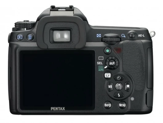 Pentax K-7 rear view showing 3.0in (76.2mm) LCD screen