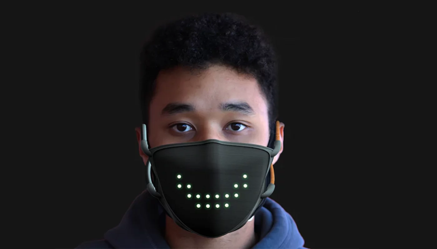 The JabberMask has an array of LEDs that can smile on demand or mimic your mouth while speaking