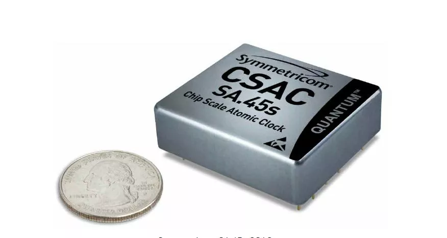 The Chip Scale Atomic Clock is a matchbox-sized atomic clock, that uses one one-hundredth the power of its conventional counterparts(Photo: Symmetricom Inc.)