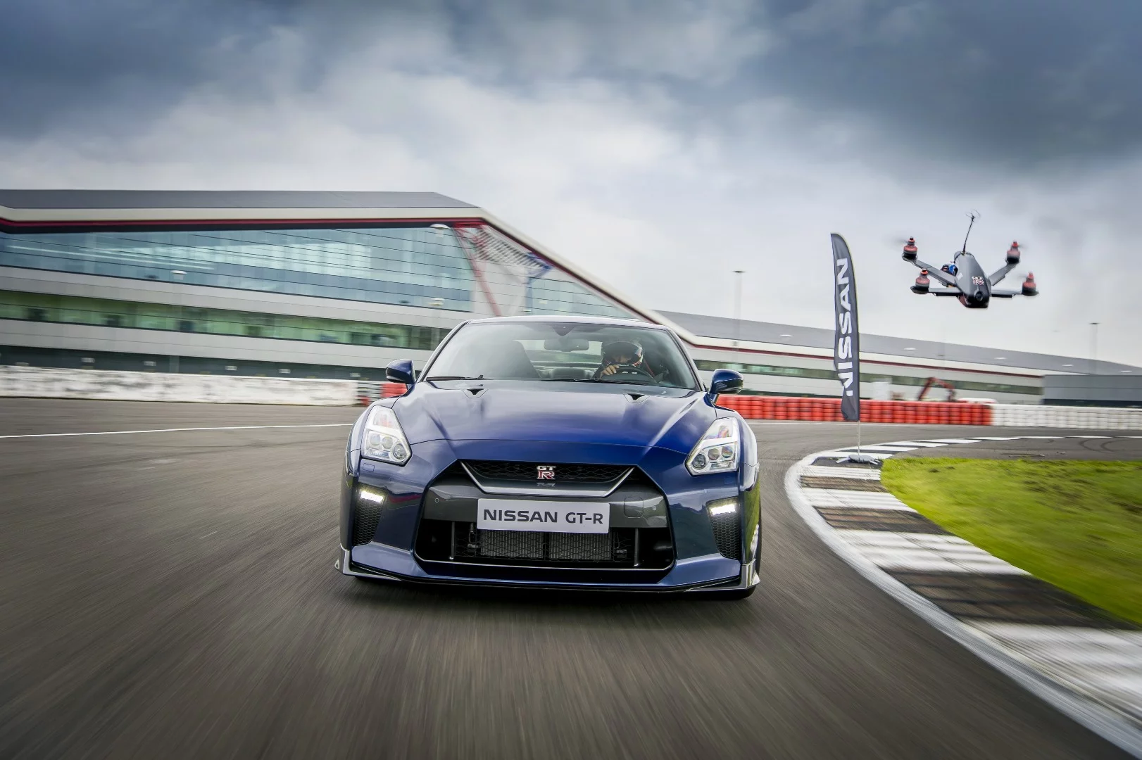 The GT-R drone takes on the GT-R car in a closed circuit course at Silverstone