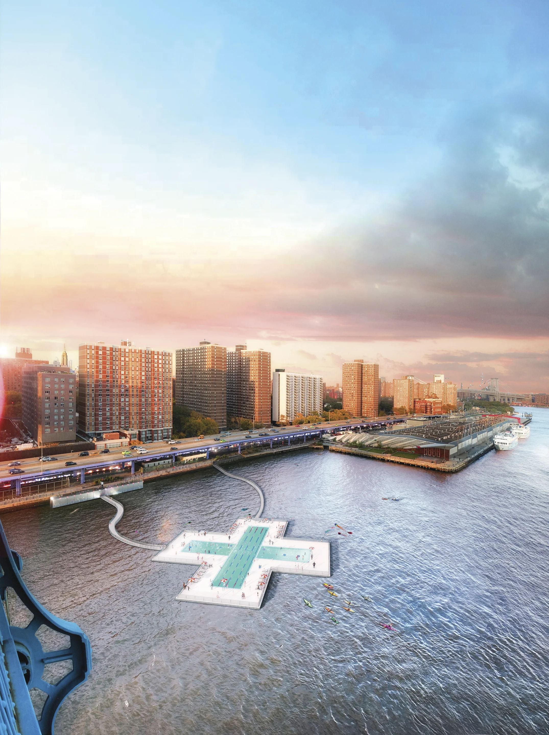 New York's floating pool project begins construction