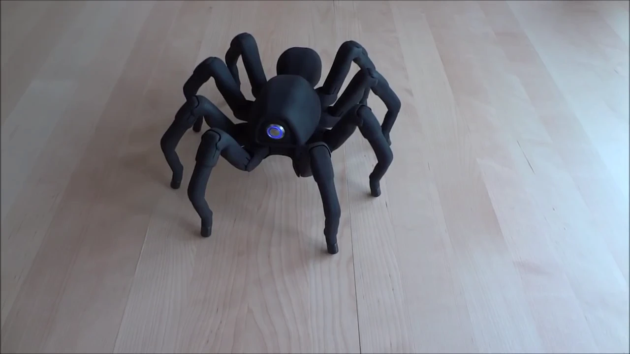 A front view of Robugtix's T8 tarantula robot
