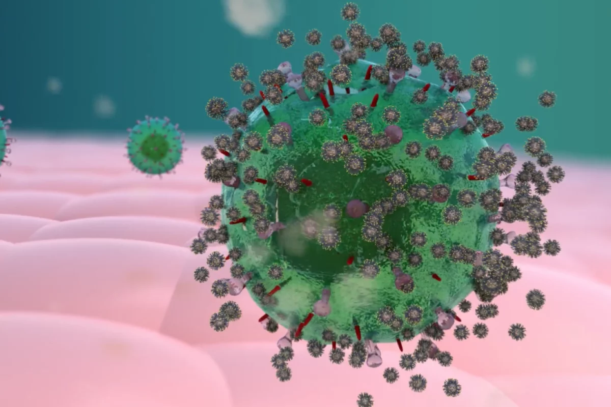 An artist's impression of a virus being attacked by the new antiviral molecules