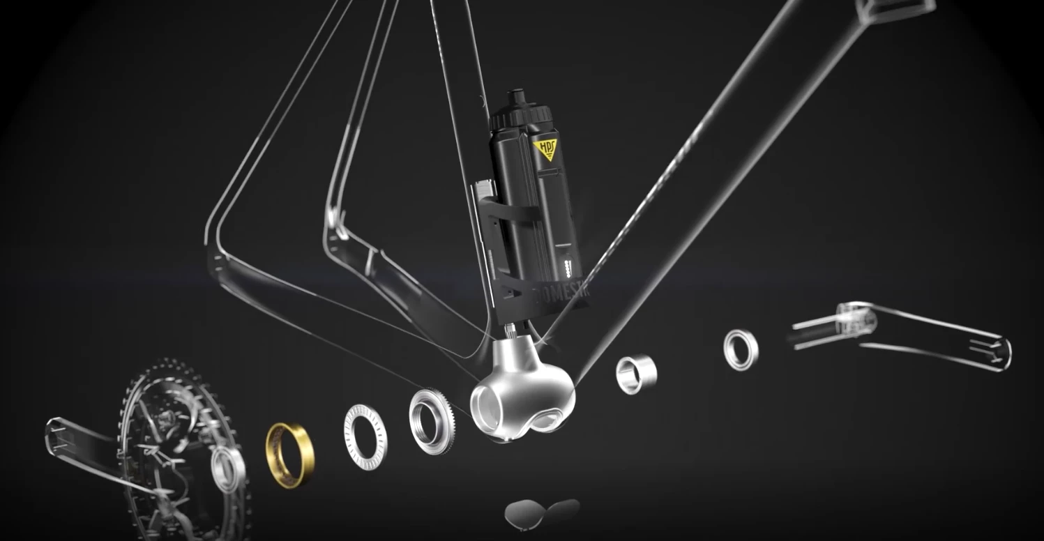 HPS integrates e-drive system and supporting components into the lower tubes and the bottom bracket, creating packaging much sleeker than the larger, more powerful mid-motor systems we usually see on ebikes
