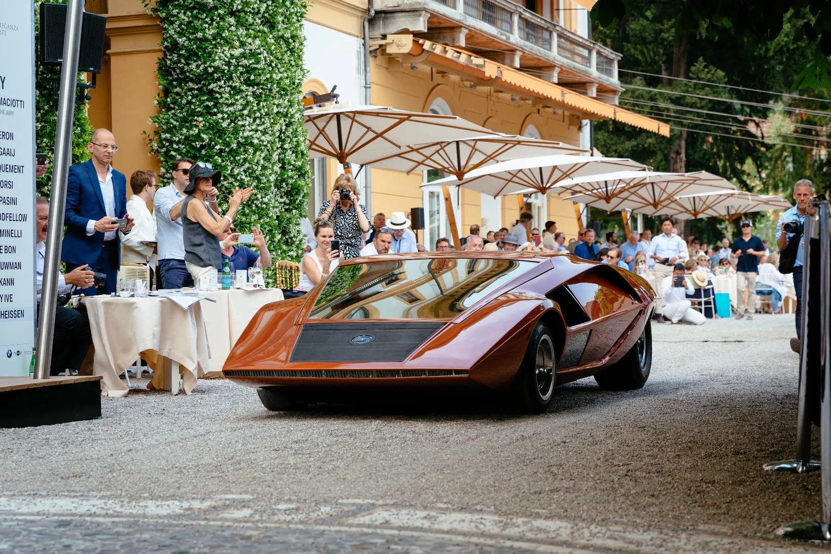 The spectacular Stratos Zero Concept became globally recognisable when the star-de-jour of the day, Michael Jackson, produced the 1988 American anthology musical art film Moonwalker. In the film, Jackson morphs into this car which then flies past the bad guys and out of harm's way. Despite the Lancia Stratos Zero Coupé's stunning looks and pristine condition, it was far from favourite for the gong, as the field contained some instantly recognisable cars and motorcycles from memorable movies. Owner: Phillip Sarofim, United States