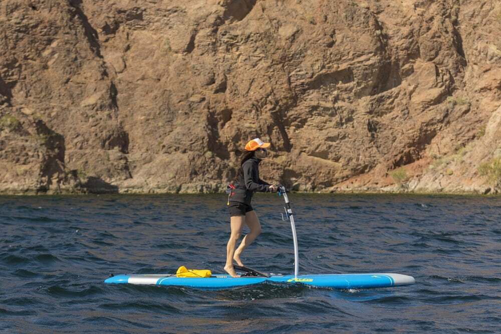 The Hobie Mirage Eclipse stand-up paddleboard trades paddling for pedaling
