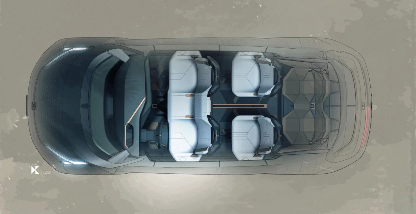 The SUV has a unique 3+2+2 interior layout, sitting three across up front and two each in the second and third rows