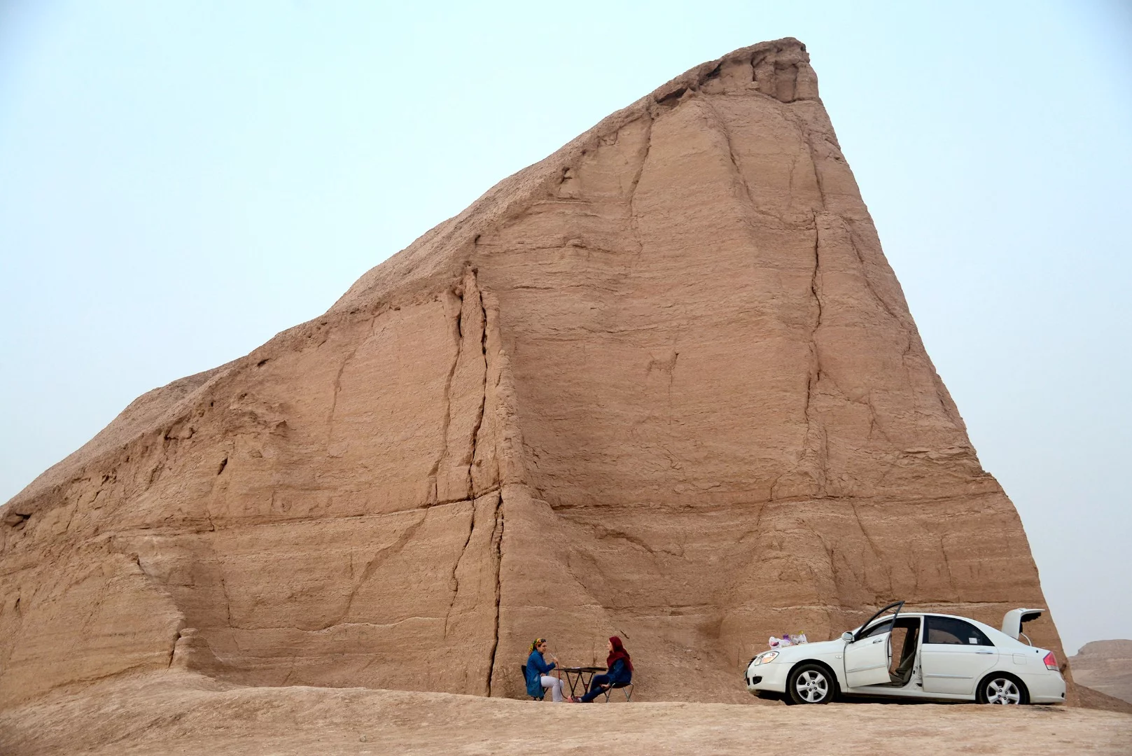 Picnic underway at the Kaluts desert in Iran
