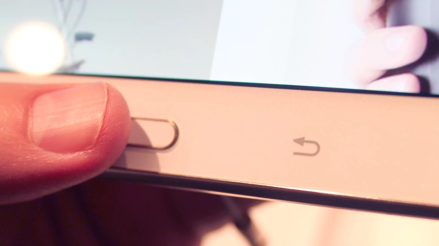 The Tab S has a fingerprint scanner in its home button, just like the Galaxy S5