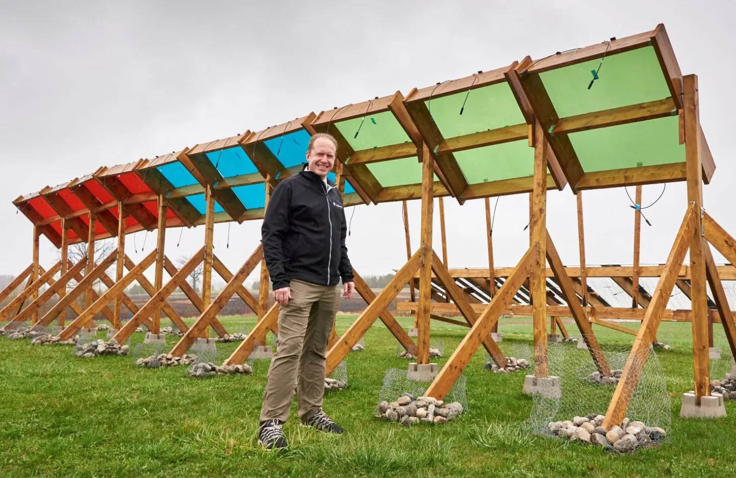 The Agrotunnel and surrounding site are covered in proprietary semi-transparent photovoltaic panels developed by Dr. Joshua Peace's WIRED initiative at Western University