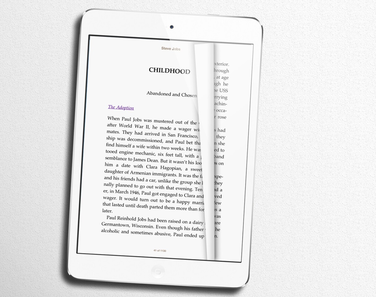 iBooks provides a beautiful interface for e-book reading