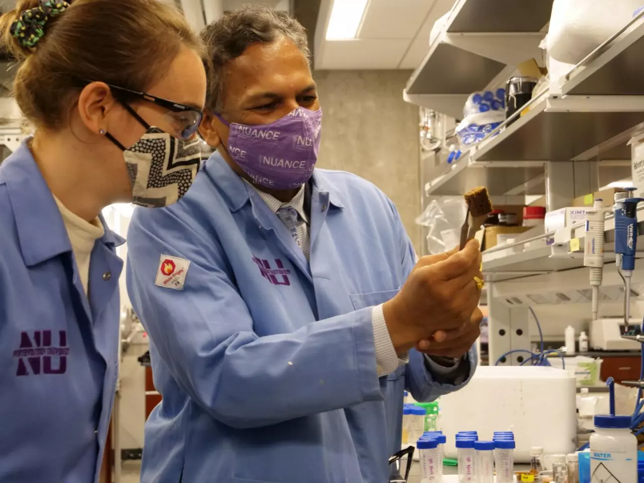 Co-authors Vinayak Dravid and Stephanie Ribet with their newly-developed PEARL membrane
