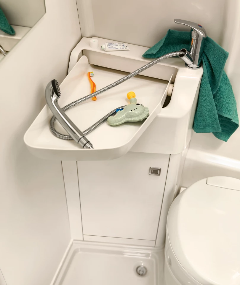 The space-optimized wet bathroom is a major feature that sets the Grand California apart from its smaller California siblings (picture is from the current GC, not the refreshed model)
