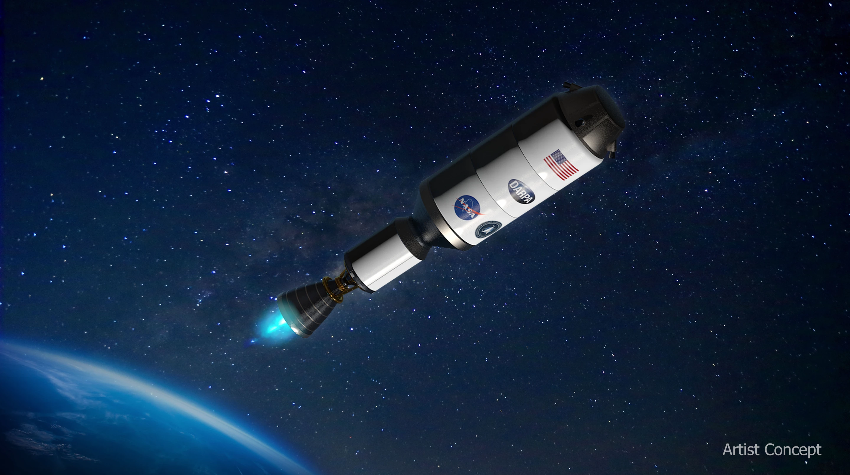 Artist's concept of a nuclear rocket engine in use