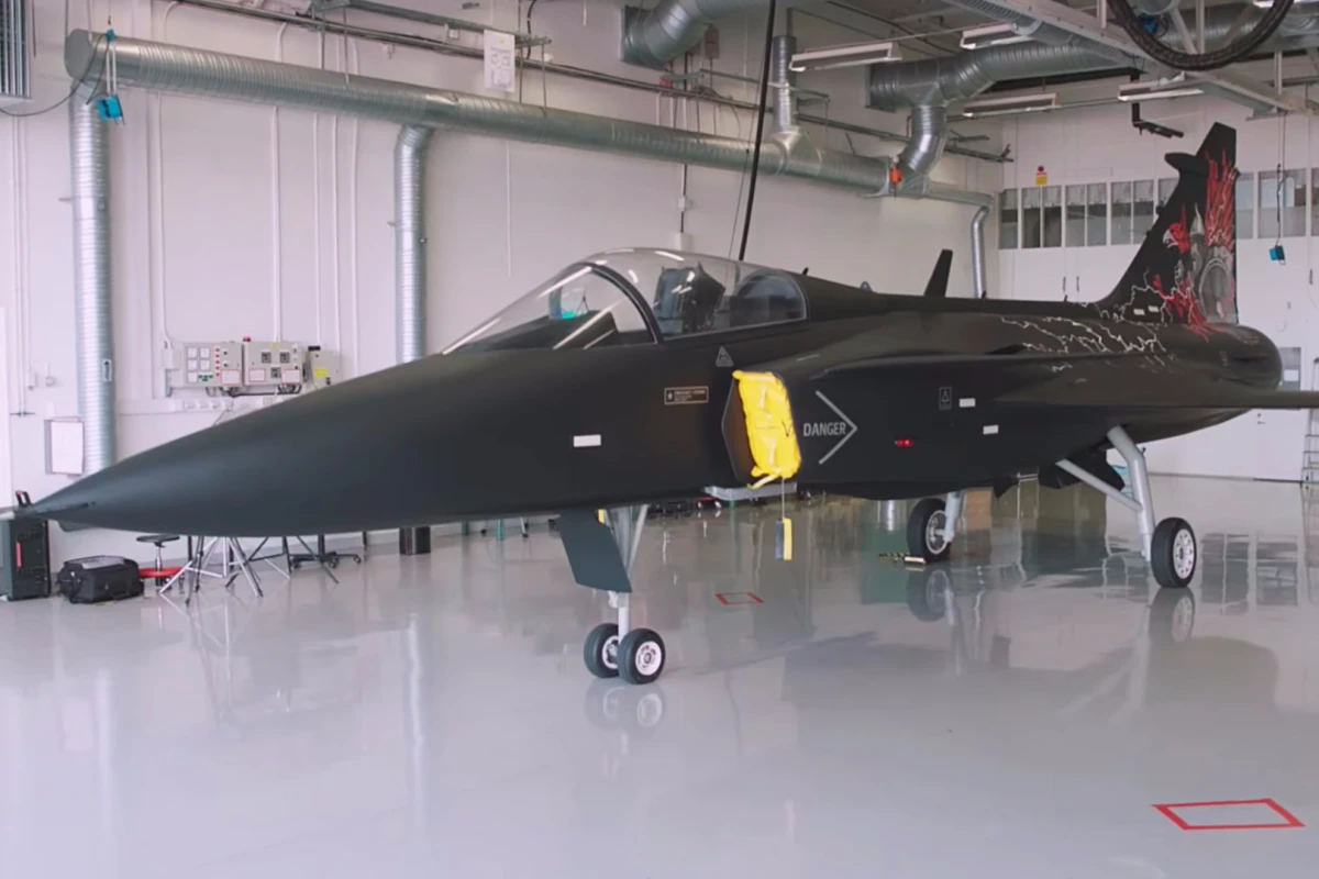 The Gripen Aggressor concept that is on display at DSEI