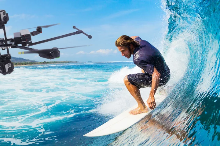 The Janus 360 drone captures video from five cameras fitted to each of its two camera heads