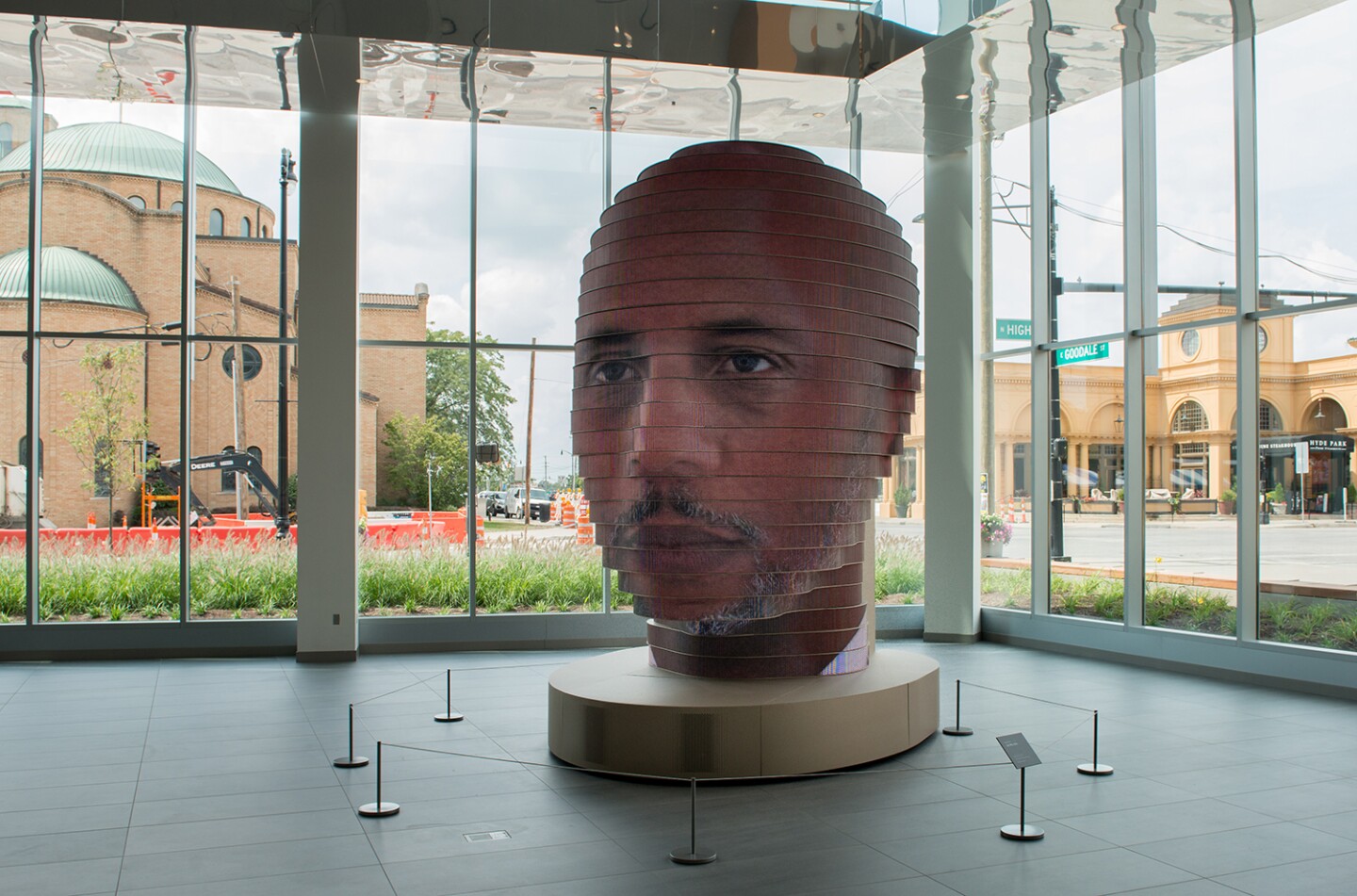 The images created at the sculpture will rotate across the head for years, with special care given to equally represent people of different ethnicities