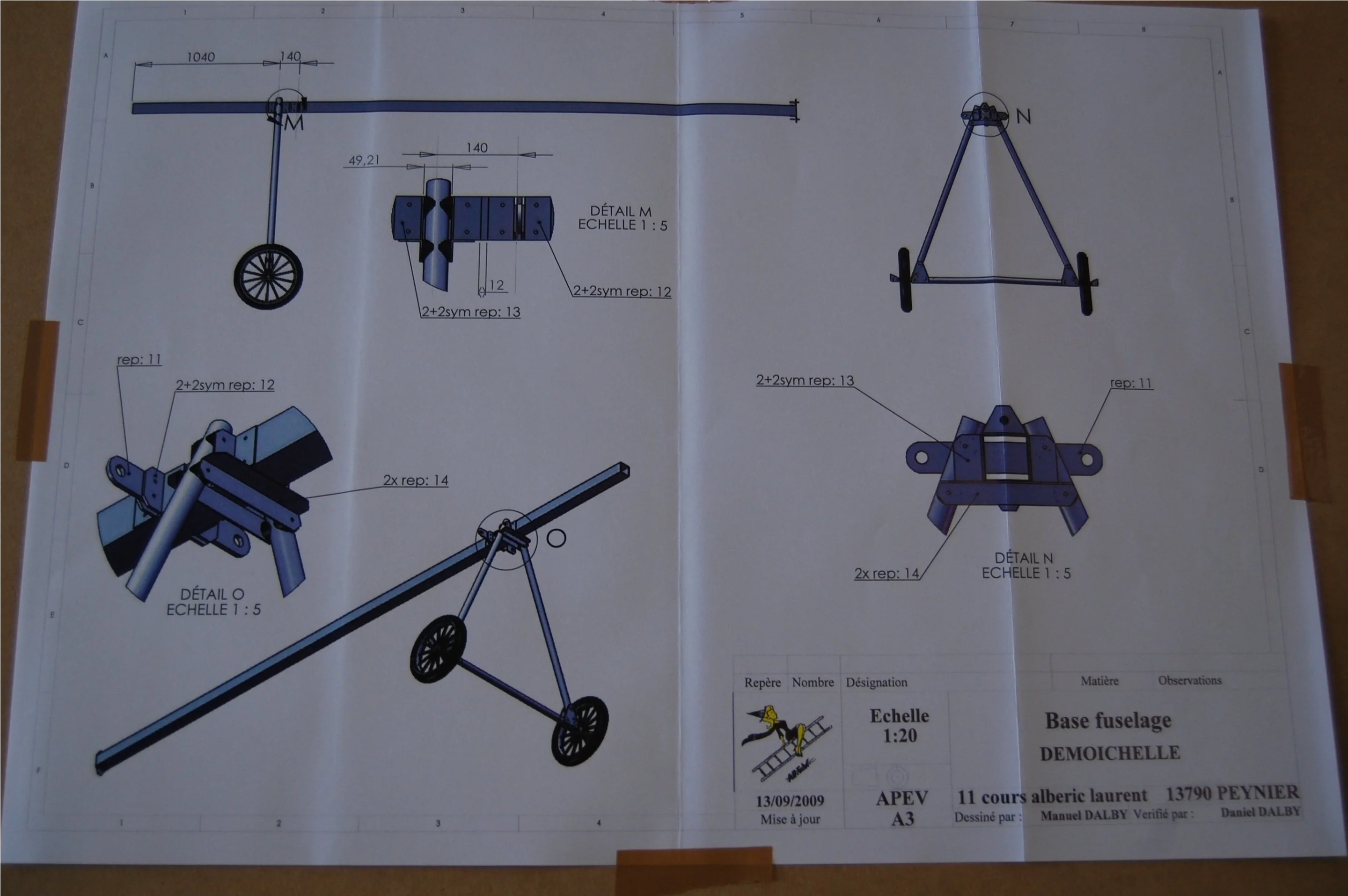 Construction plans for the Demoichelle monoplane on display at the Green Air Show in Paris