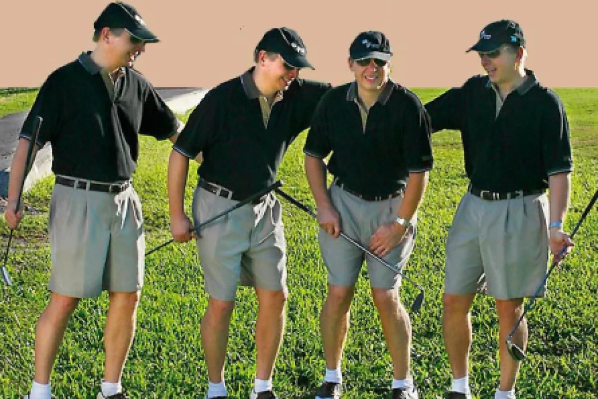 Several versions of inventor Floyd Seskin, one of them wishing he'd brought his Uroclub instead of a regular club